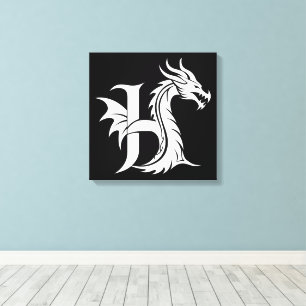 Lienzo Letra H de estilo dragón, alfabeto de dragón, mono