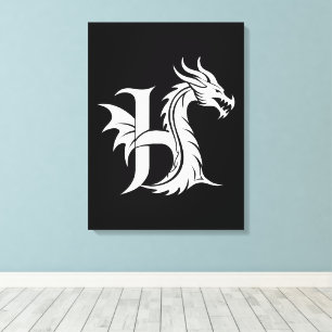Lienzo Letra H de estilo dragón, alfabeto de dragón, mono