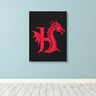 Lienzo Letra H de estilo dragón, alfabeto de dragón, mono