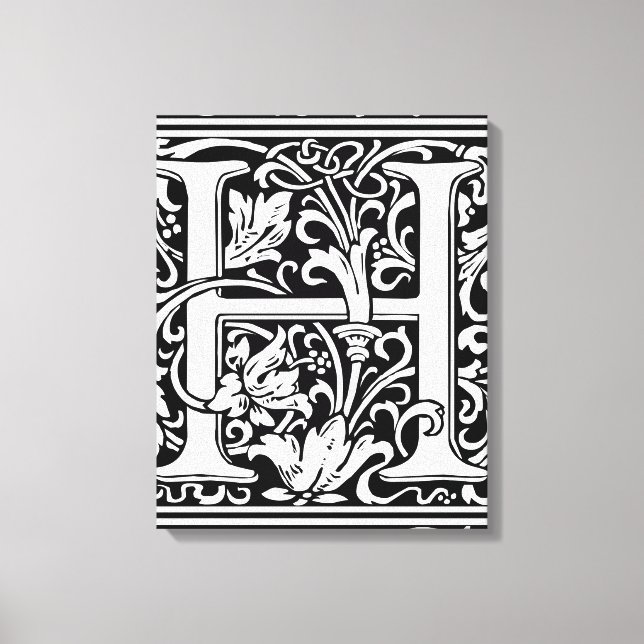 Lienzo Letra H Monograma medieval Art Nouveau (Anverso)