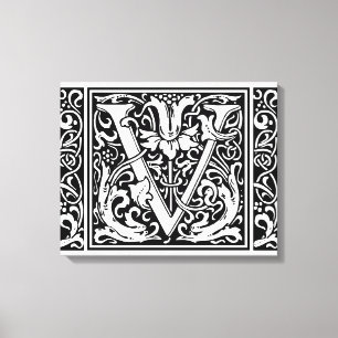 Lienzo Letra V Monograma Medieval Art Nouveau