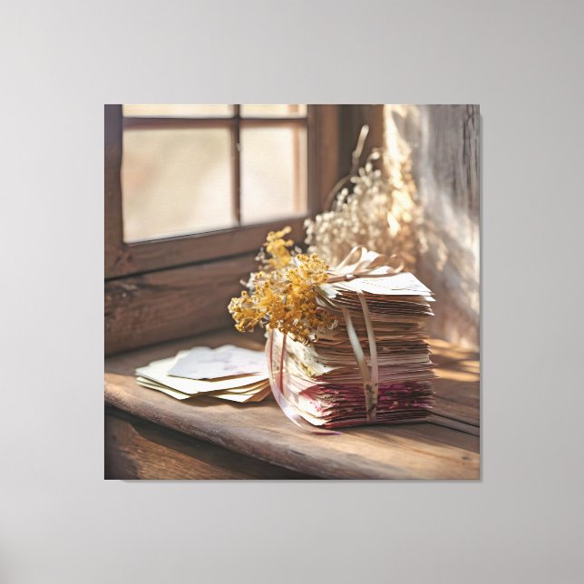 Lienzo Letras de amor antiguas atadas con cinta de opcion (Anverso)