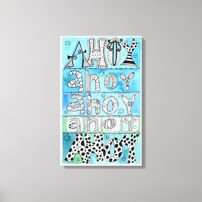 Lienzo Letras fantásticas de diversión náutica azul (Anverso)