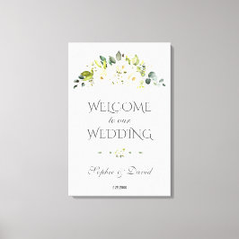 Lienzo Letrero de bienvenida de boda floral crema blanco
