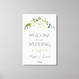 Lienzo Letrero de bienvenida de boda floral crema blanco