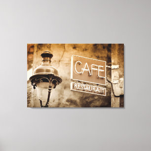 Lienzo Letrero de café sepia, París, Francia