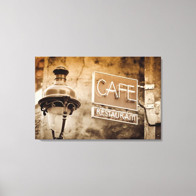 Lienzo Letrero de café sepia, París, Francia (Anverso)