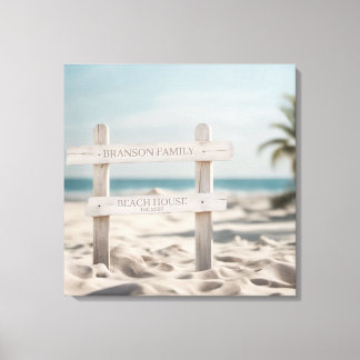 Lienzo Letrero de Casa de Playa con Nombre de Familia Fot
