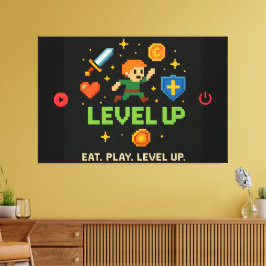 Lienzo Level Up Gamer Canvas – Pixel Retro Wall Art