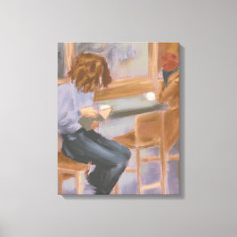 Lienzo Leyendo en el café