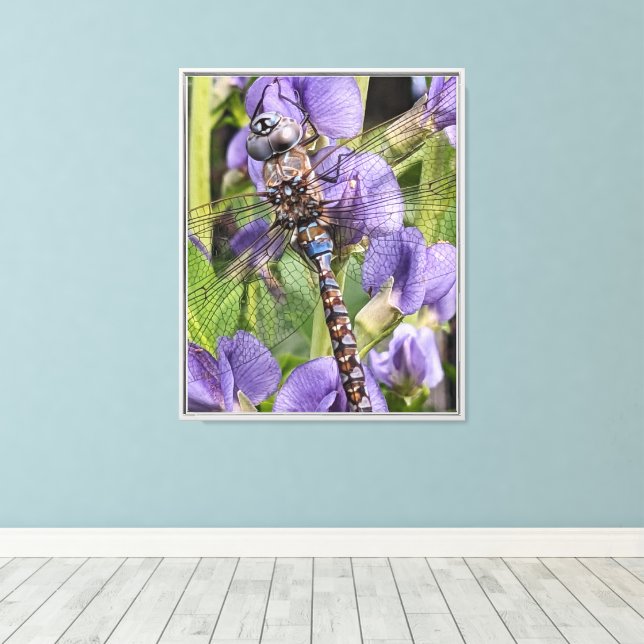 Lienzo Libellula de ojos azules fotográfica (Insitu (piso de madera))