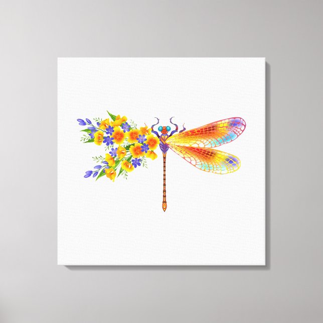 Lienzo Libélula de Flor Amarilla (Anverso)