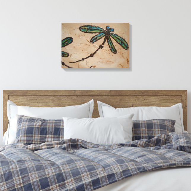 Lienzo Libélula verde y azul de playa revolotea (Insitu(Dormitorio))