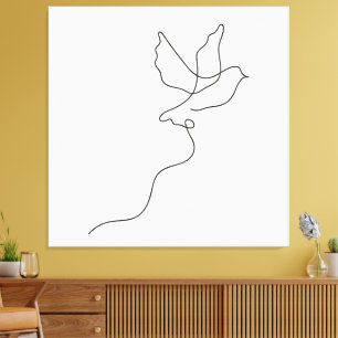 Lienzo Libertad en una línea – Paloma minimalista