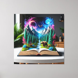 Lienzo Libro Abierto que Representa una Escena de Fantasí