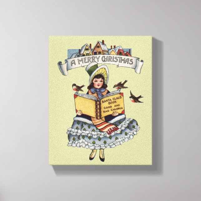 Lienzo Libro de Niña Antigüita y Papá Noel de Navidad (Anverso)