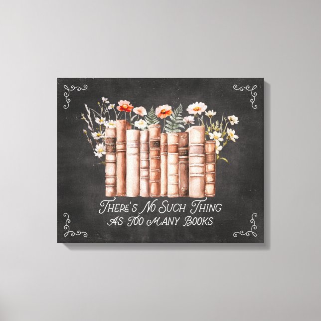 Lienzo Libros con Flores y Cita en Pizarra Negra (Anverso)