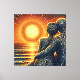 Lienzo Liebespaar bei Sonnen Untergang am Meer