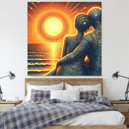 Lienzo Liebespaar bei Sonnen Untergang am Meer