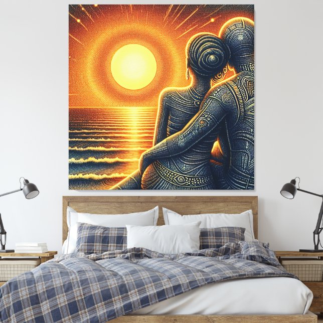 Lienzo Liebespaar bei Sonnen Untergang am Meer (Insitu(Dormitorio))