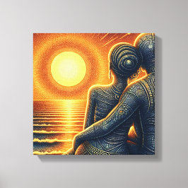 Lienzo Liebespaar bei Sonnen Untergang am Meer