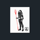 Lienzo Liga de la Justicia | Aquaman Pose Noir Pop Art<br><div class="desc">Echa un vistazo a esta silueta en blanco y negro de Aquaman,  de la Liga de la Justicia,  mientras se encuentra con su tridente. Este gráfico de estilo noir se acentúa con su tridente color rojo brillante.</div>