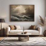 Lienzo Light in the Storm<br><div class="desc">Seascape with powerful waves and sunbeams breaking through dramatic clouds. Sepia tones create a melancholic and inspiring atmosphere. Perfect for decoration,  posters and wall art. A work that conveys strength,  hope and the untamed beauty of nature in its wildest form.</div>