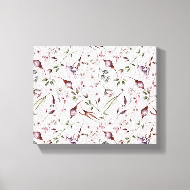 Lienzo Lilac Purple Buds deja patrón acuarela floral (Anverso)