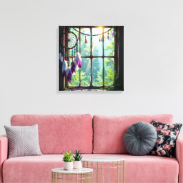 Lienzo Lindo atrapasueños púrpura boho en la ventana