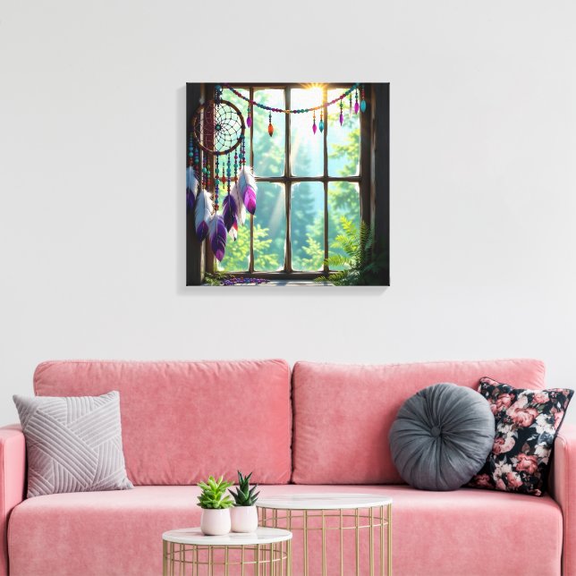Lienzo Lindo atrapasueños púrpura boho en la ventana   (Insitu (Sala de estar))