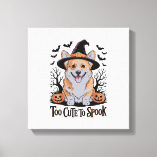 Lienzo Lindo Corgi de Halloween con sombrero de bruja