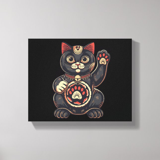 Lienzo lindo Maneki Neko gato impreso en japonés (Anverso)