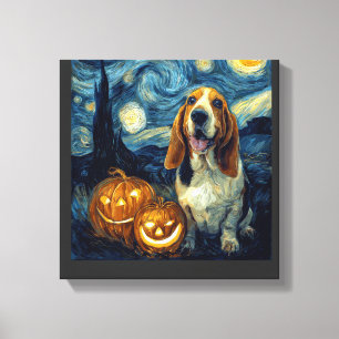 Lienzo Lindo perro Basset Hound Halloween Jack O Lantern