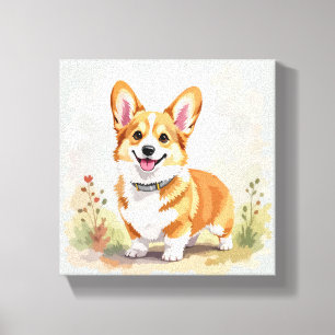 Lienzo Lindo perro Corgi galés de Pembroke rojo