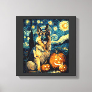 Lienzo Lindo perro pastor alemán Halloween Jack O Lantern