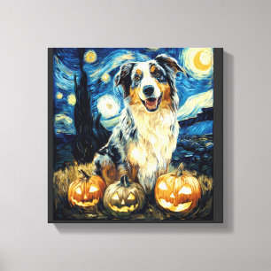 Lienzo Lindo perro pastor australiano Halloween Jack O La
