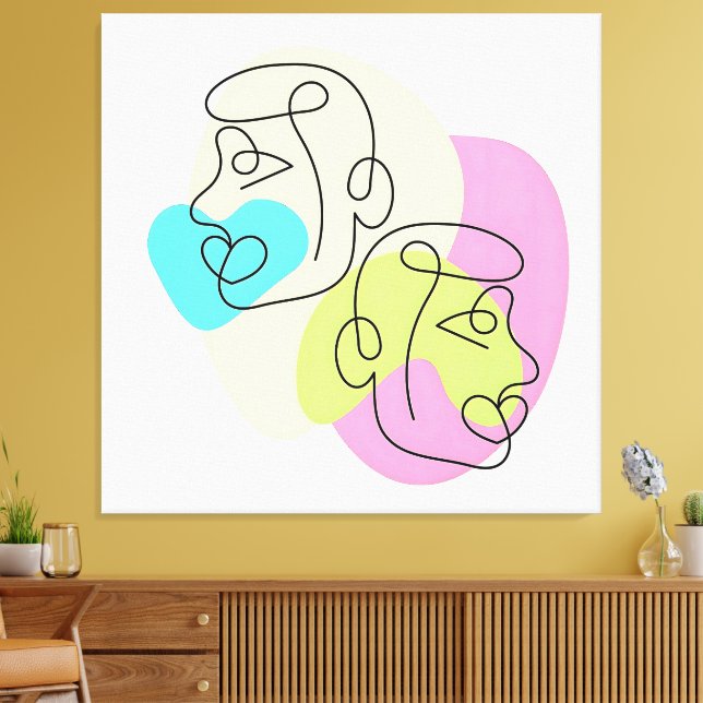 Lienzo Línea abstracta Caras gemelas coloridas (Insitu (Sala de estar))
