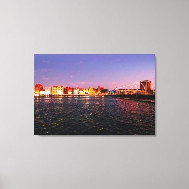 Lienzo Línea aérea de Willemstad de noche (Anverso)