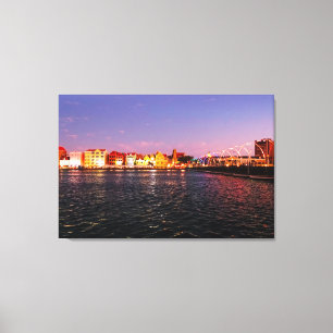 Lienzo Línea aérea de Willemstad de noche