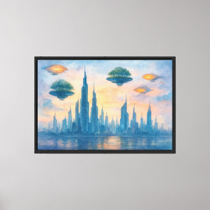Lienzo Línea de Skyline Futurista de la Ciudad de las Acu