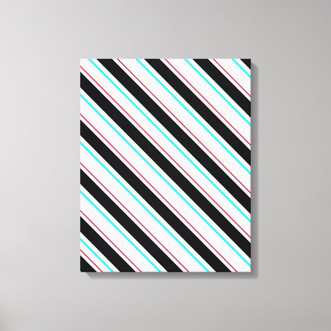Lienzo Líneas de raya de color blanco negro inclinado (Anverso)