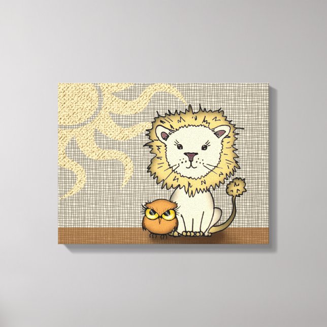 Lienzo Lion and Owl Nursery Art Imprimir tela envuelta (Anverso)