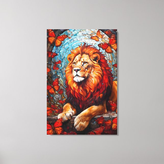 Lienzo Lion painting that evokes the art of church glass (Anverso)