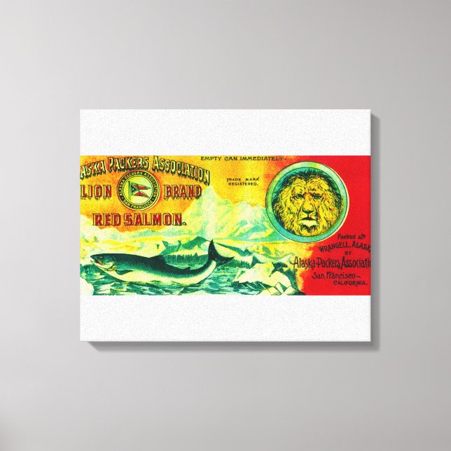 Lienzo Lion Salmon Can LabelWrangell, AK (Anverso)