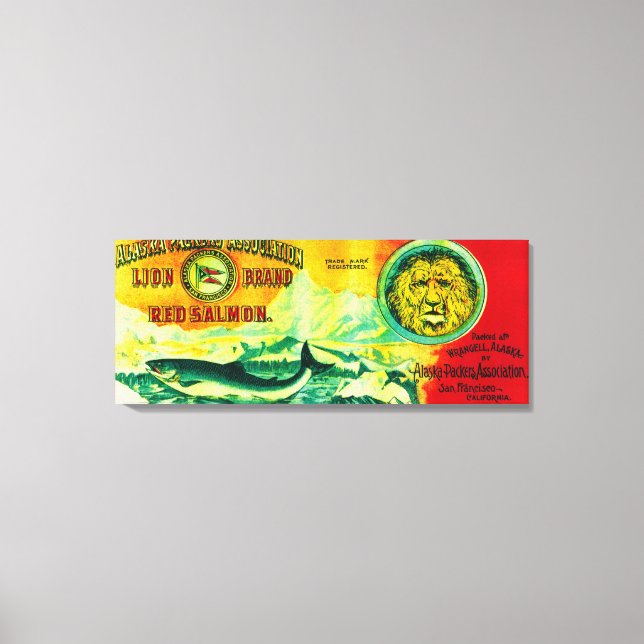 Lienzo Lion Salmon Can LabelWrangell, AK (Anverso)