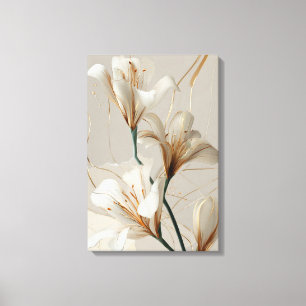 Lienzo Lirio Blanco Dorado Minimalista Elegante Neutro