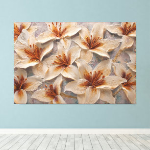 Lienzo Lirios Blancos con Centros Dorados Textura Abstrac