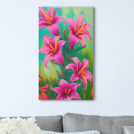 Lienzo Lirios rosados brillantes en pintura digital al ól