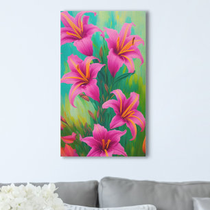 Lienzo Lirios rosados brillantes en pintura digital al ól