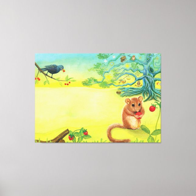 Lienzo Lirón Careto Comiendo Fresa Silvestre  (Anverso)